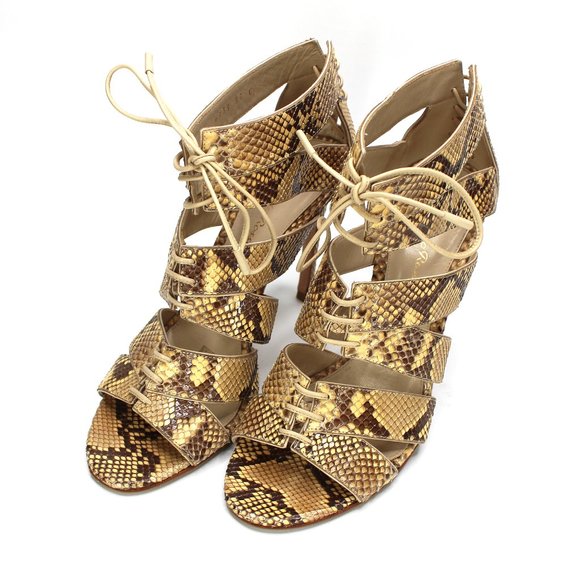 Gianvito Rossi Python Sandals Cut Out Leather Lace Tie Ankle Stiletto Heel 37 - Picture 2 of 8